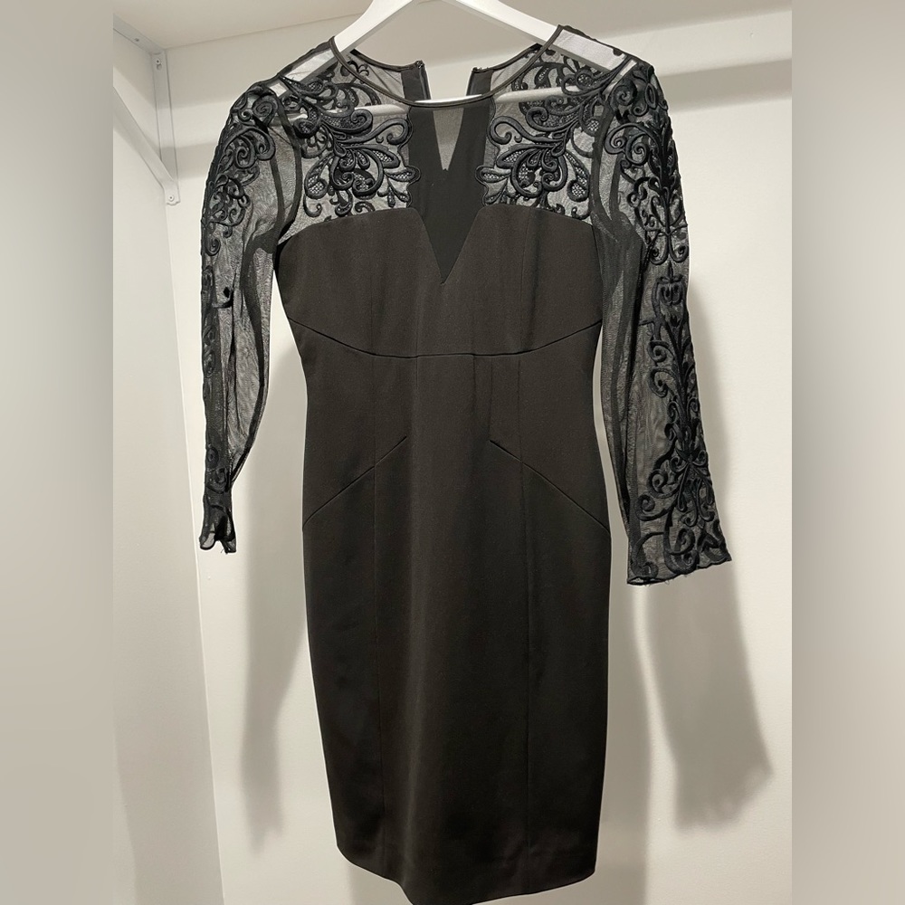 Karen Millen embroidery sheer top black dress ✨